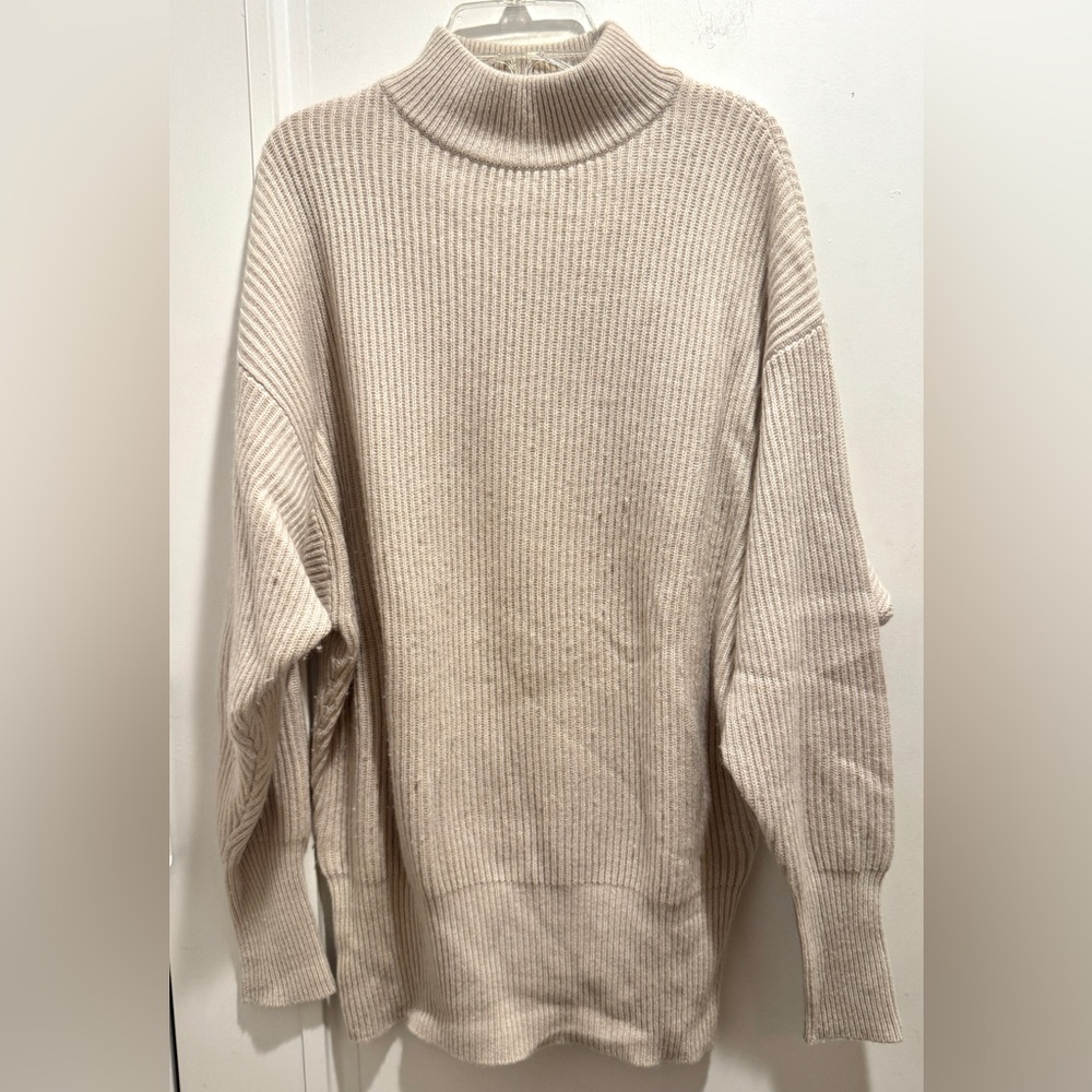 Autumn Cashmere Ribbed, Mock Neck, Dolman Sleeve, Long Sweater. Sz S. Mid-weight